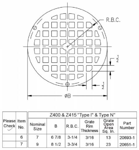 Z400-Z415 Type I"N" Grate only 6 7/8" Round x 3/16"