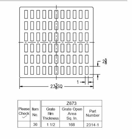 Z673 Square grate 23 7/8" x 1 1/2"