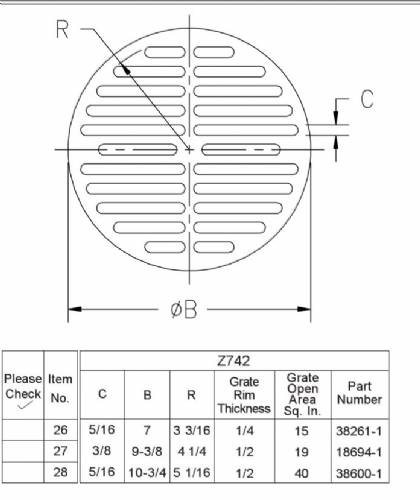 Z742 Round grate 10 3/4" x 1/2"