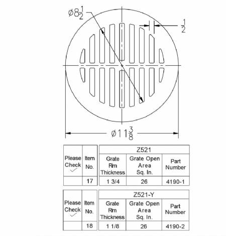 Z521-Y Round grate 11 3/8" x 1 1/8"