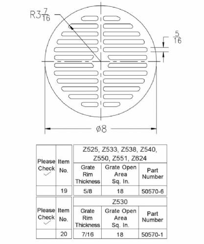 Z525 Round grate 8" x 7/16"