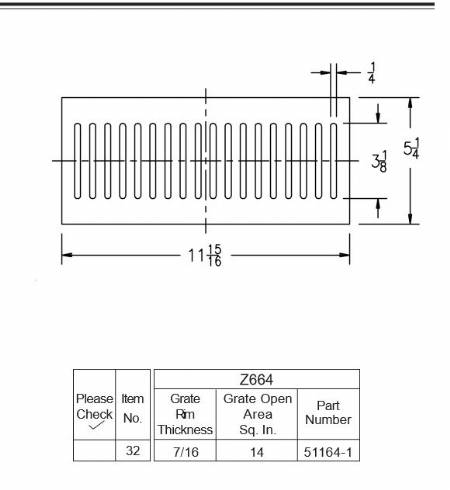 Z664 Rectangular Grate 11 15/16" x 5 1/4" x 7/16"