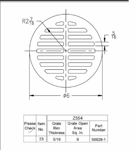 Z554 Round grate 6" x 5/16"