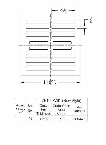 Z610, Z761 NS Square grate 11 3/8" x 11/16"