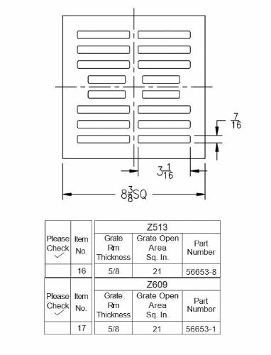 Z513 Square grate 8 3/8" x 5/8"
