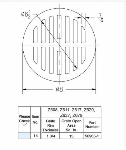 P508-Round Grate only 8" x 1 3/4"