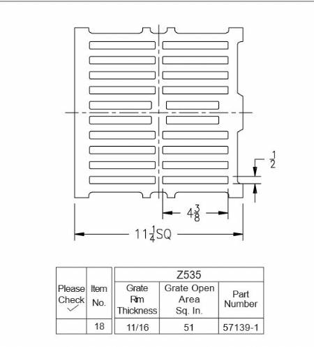 Z535 Square grate 11 1/4" x 11/16"