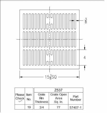 Z537 Square grate 15 1/8" x 3/4"