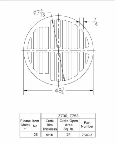 Z730 Round grate 8 1/4" x 9/16"