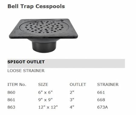 863 Belltrap 12" x 12"  body  4" outlet