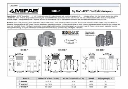 BIG-140-F Series HDPE rotational molded fish scale interceptor.