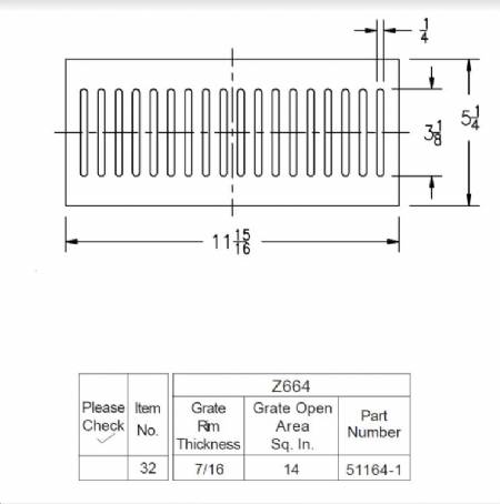 P664-GRATE 5 1/4" x 11 15/16" grate