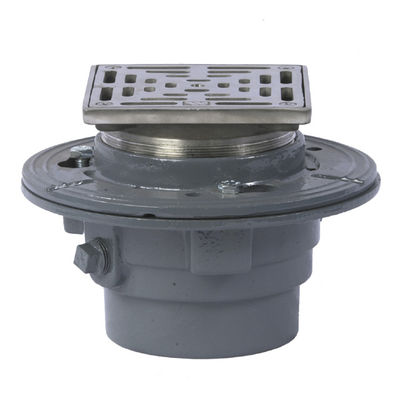 6"x6" Floor Drain with Heavy Duty Square Stainless Steel Strainer 4" Pipe Size