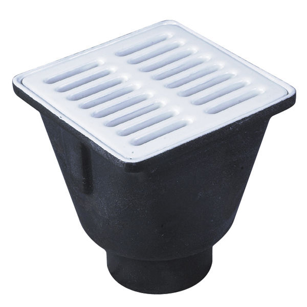 8" Square x 6" Deep Sanitary Floor Sink Porcelain Top - 2" Pipe Size